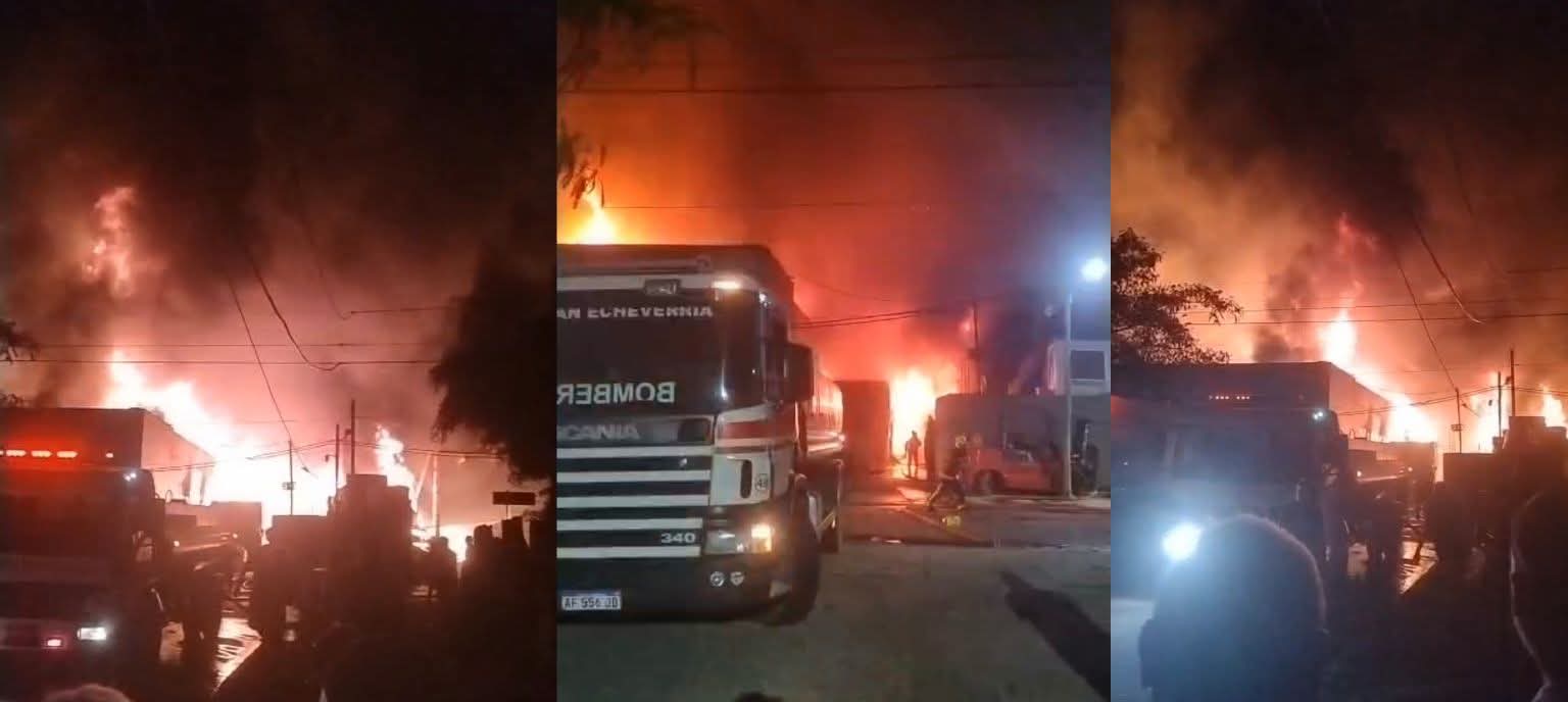 Tremendo incendio destruye una fábrica y siembra tensión entre vecinos de Luis Guillón