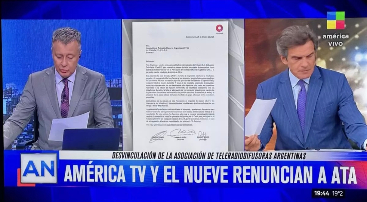 Dos canales de TV abierta hicieron dúplex para renunciar a la Asociación de Teleradiodifusoras Argentinas