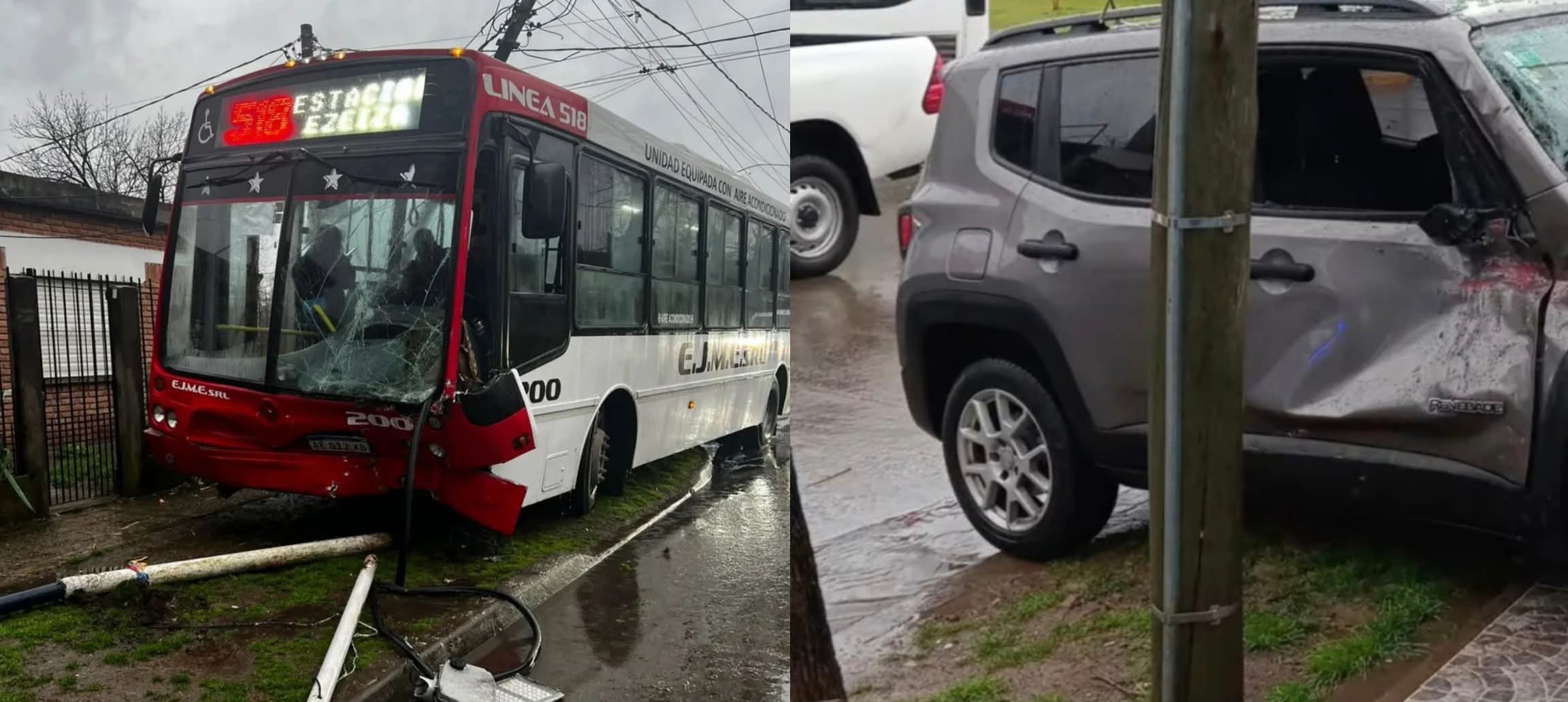 Un colectivo terminó arriba de la vereda tras perder el control por evitar un choque en Ezeiza
